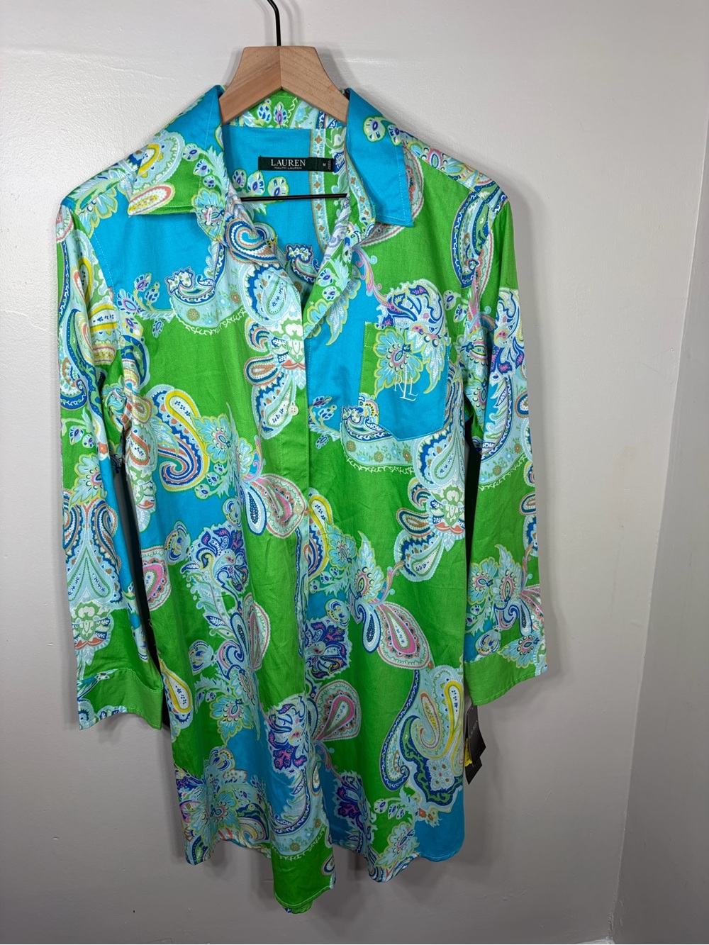 NWT Lauren Ralph Lauren Paisley Tunic Shirt Green Blue Women’s M